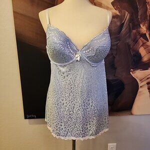 Passion Chemise Lingerie 1x Blue Animal Print Lace Underwire Sleepwear Pj Slip